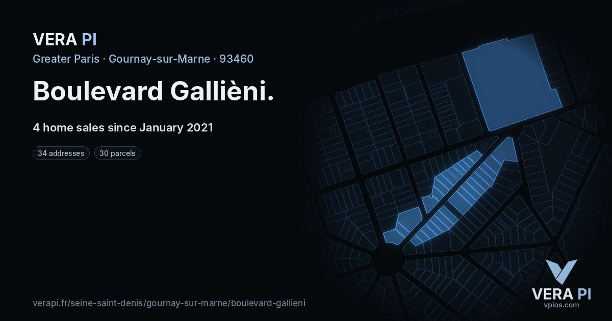 Boulevard Gallièni, Gournay-sur-Marne at night – every parcel coloured by the prices around it, the street's own parcels lit