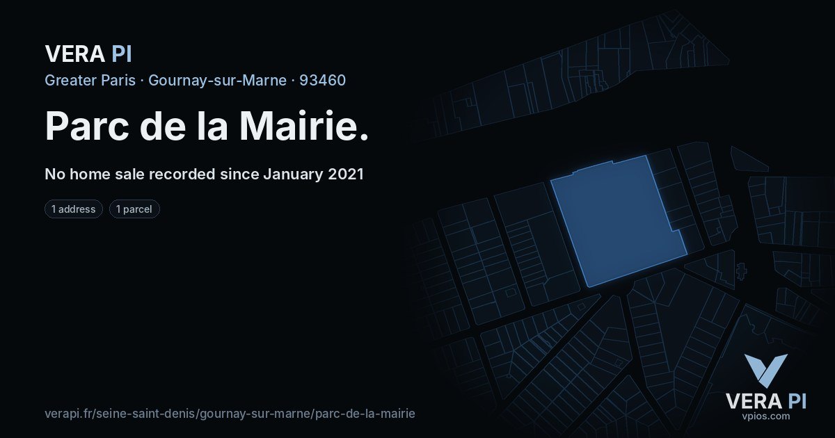 Parc de la Mairie, Gournay-sur-Marne at night – every parcel coloured by the prices around it, the street's own parcels lit