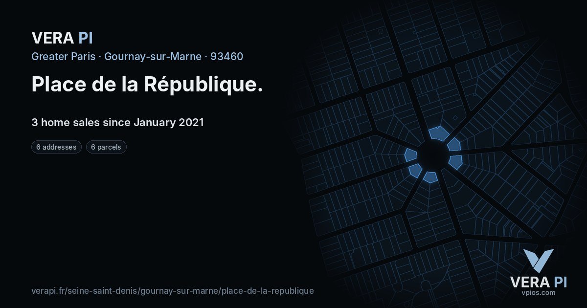 Place de la République, Gournay-sur-Marne at night – every parcel coloured by the prices around it, the street's own parcels lit