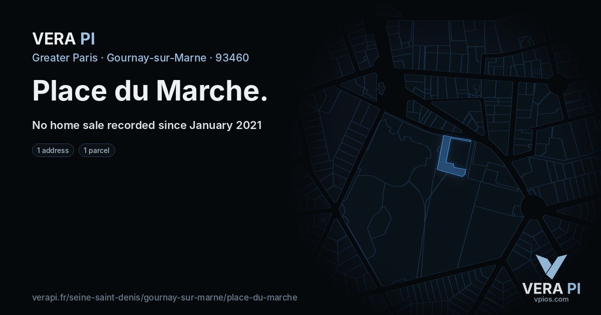 Place du Marche, Gournay-sur-Marne at night – every parcel coloured by the prices around it, the street's own parcels lit