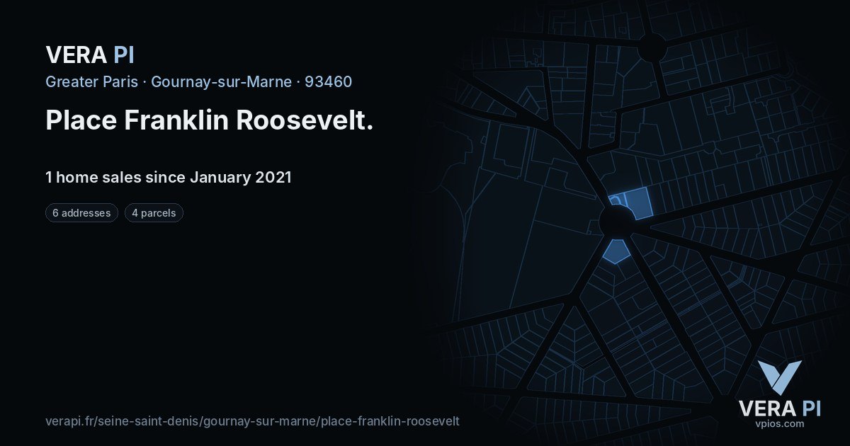 Place Franklin Roosevelt, Gournay-sur-Marne at night – every parcel coloured by the prices around it, the street's own parcels lit