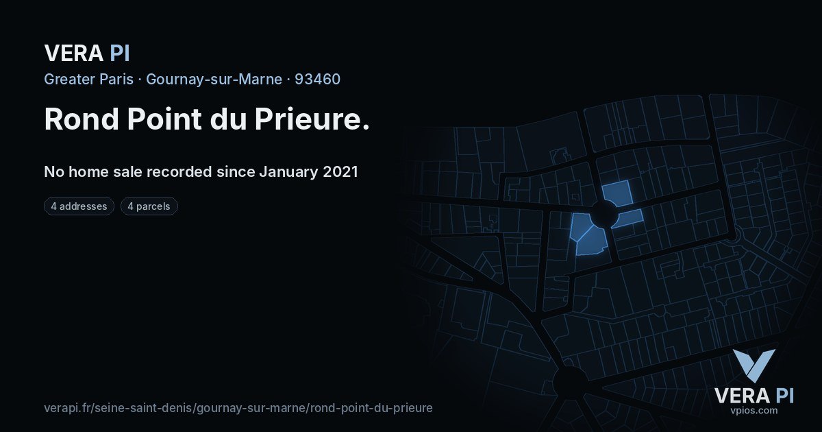 Rond Point du Prieure, Gournay-sur-Marne at night – every parcel coloured by the prices around it, the street's own parcels lit