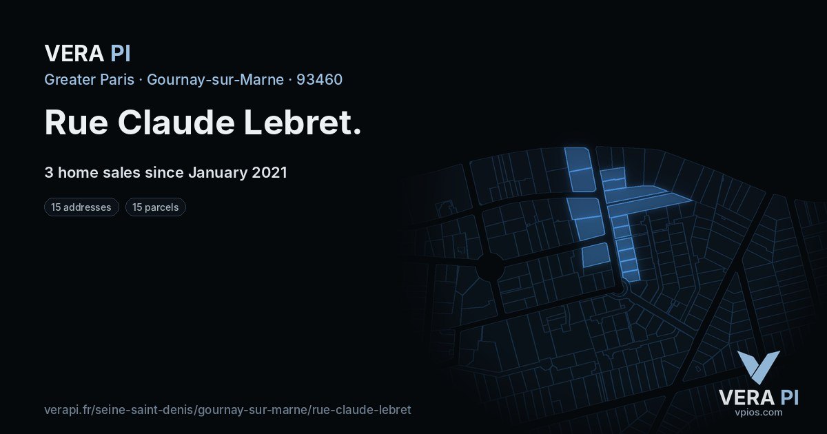 Rue Claude Lebret, Gournay-sur-Marne at night – every parcel coloured by the prices around it, the street's own parcels lit