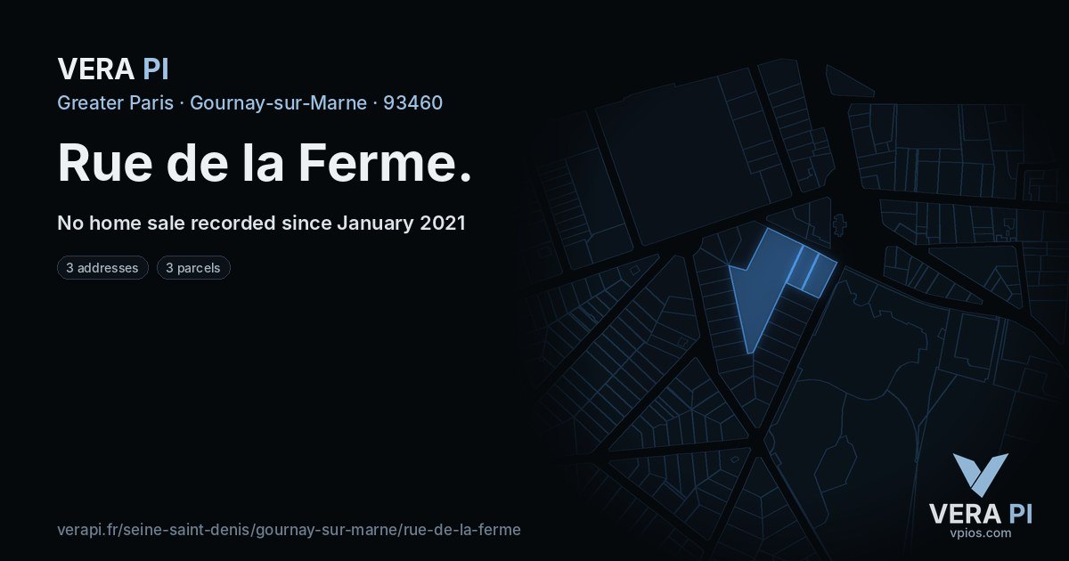 Rue de la Ferme, Gournay-sur-Marne at night – every parcel coloured by the prices around it, the street's own parcels lit
