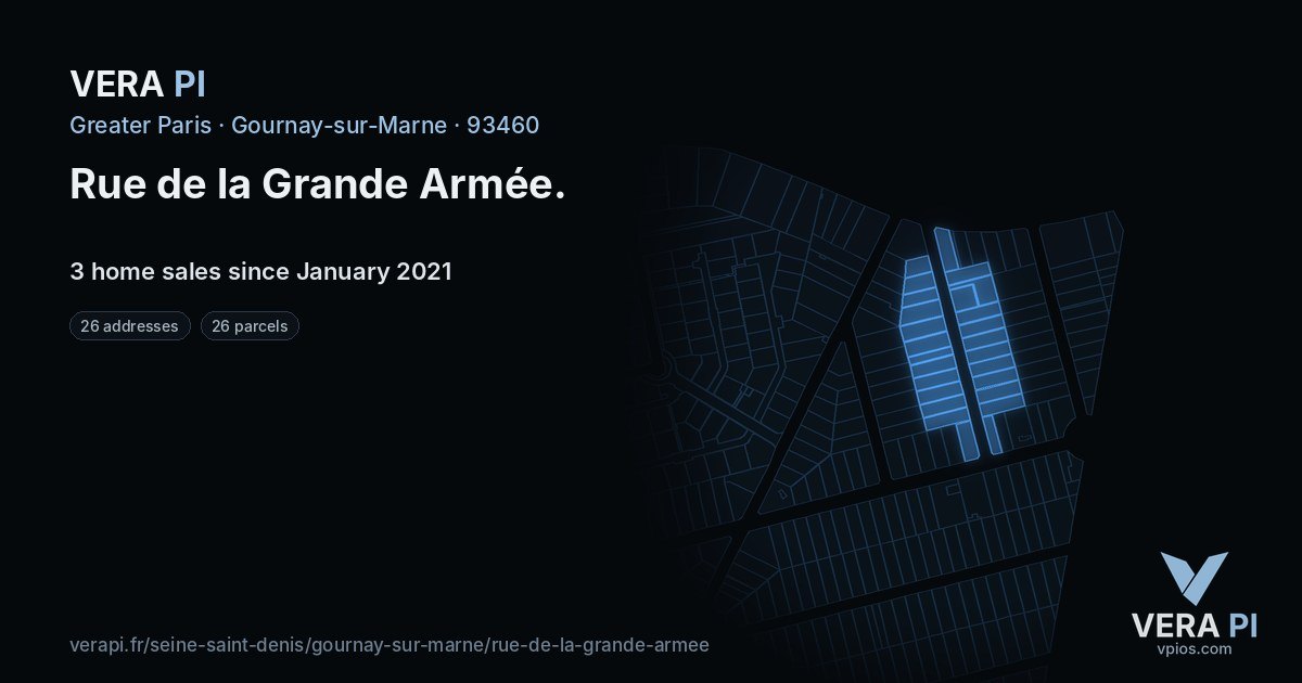 Rue de la Grande Armée, Gournay-sur-Marne at night – every parcel coloured by the prices around it, the street's own parcels lit