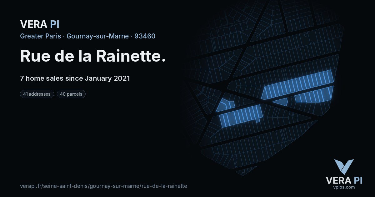 Rue de la Rainette, Gournay-sur-Marne at night – every parcel coloured by the prices around it, the street's own parcels lit
