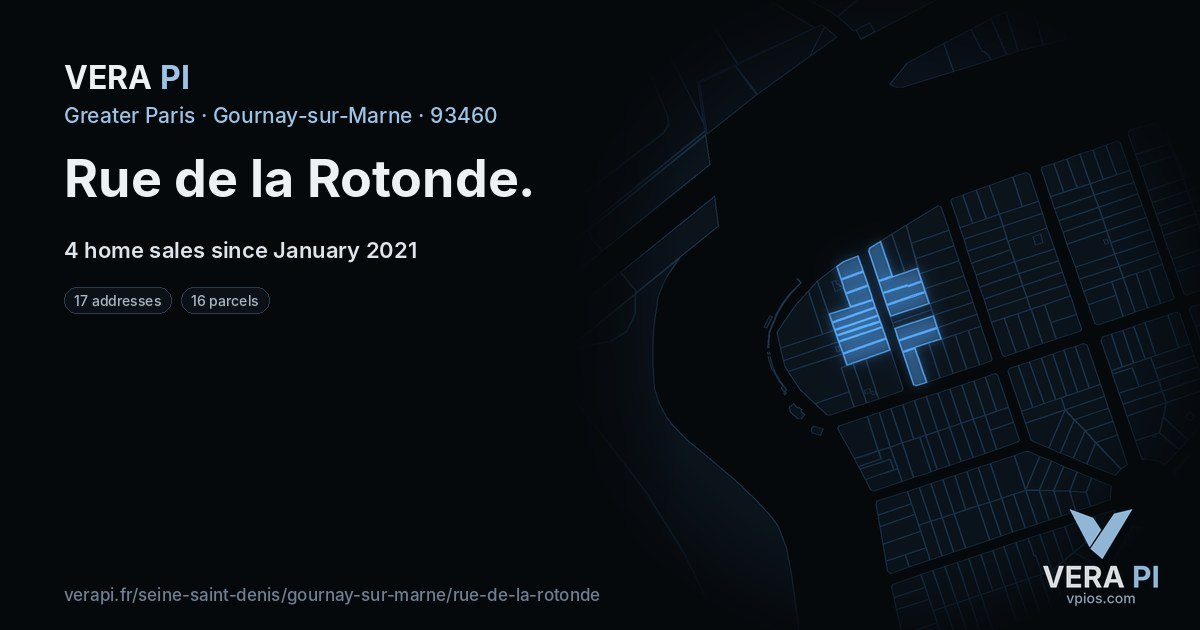 Rue de la Rotonde, Gournay-sur-Marne at night – every parcel coloured by the prices around it, the street's own parcels lit