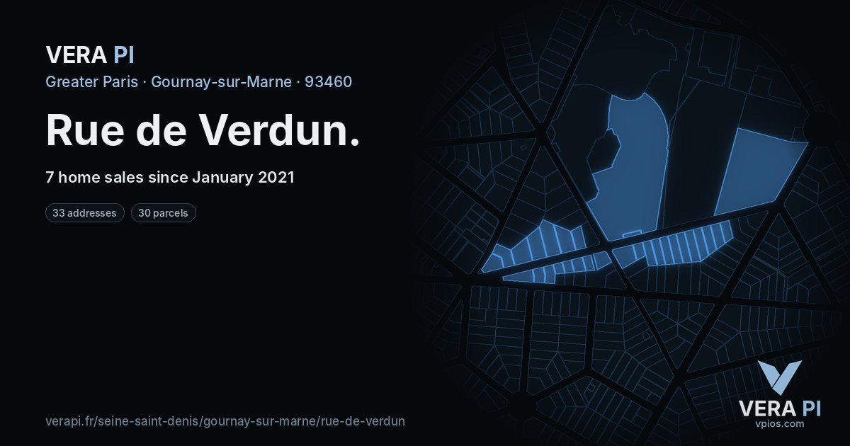 Rue de Verdun, Gournay-sur-Marne at night – every parcel coloured by the prices around it, the street's own parcels lit