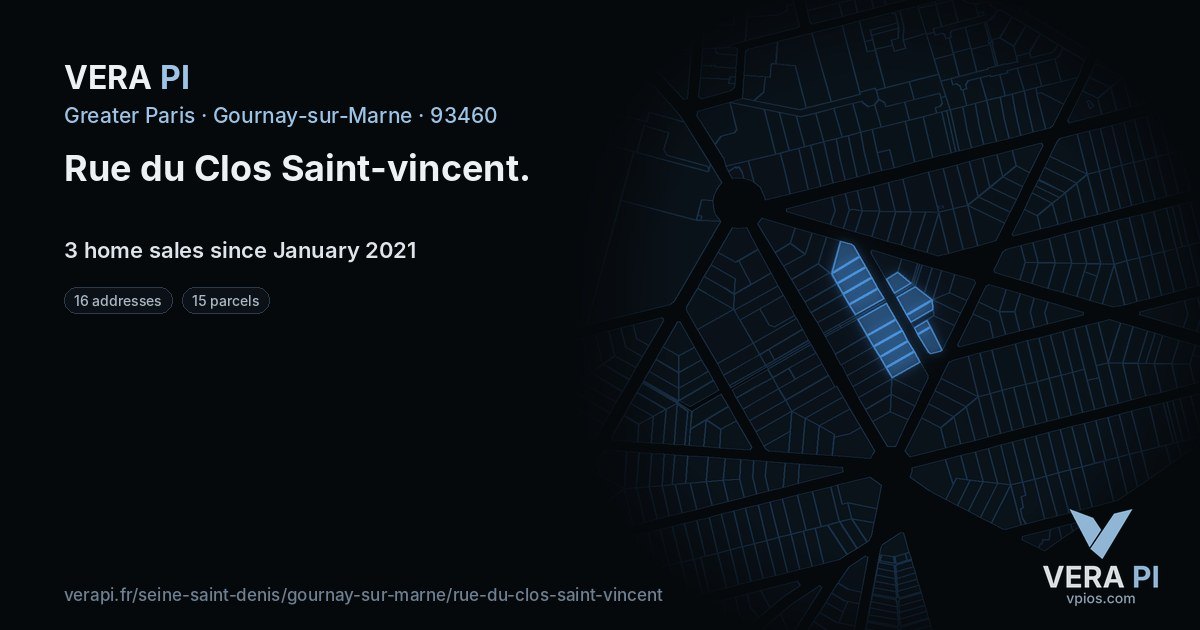 Rue du Clos Saint-vincent, Gournay-sur-Marne at night – every parcel coloured by the prices around it, the street's own parcels lit