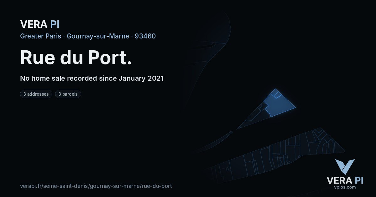 Rue du Port, Gournay-sur-Marne at night – every parcel coloured by the prices around it, the street's own parcels lit