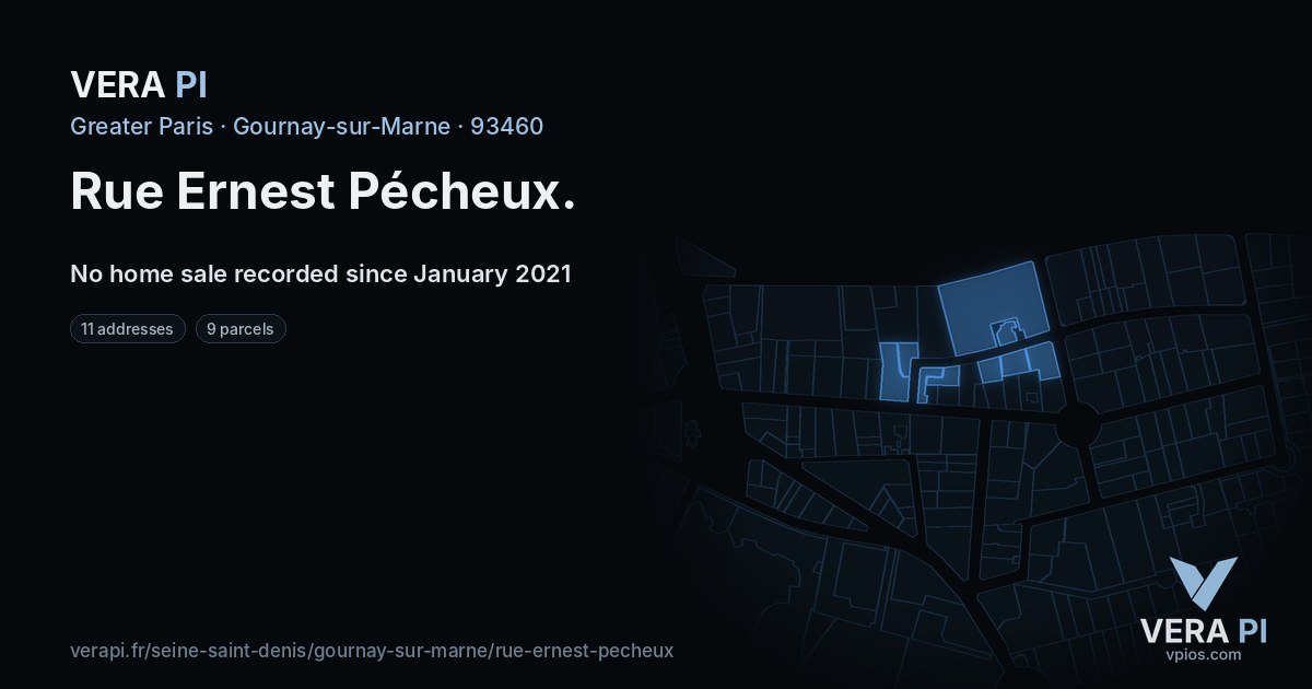 Rue Ernest Pécheux, Gournay-sur-Marne at night – every parcel coloured by the prices around it, the street's own parcels lit