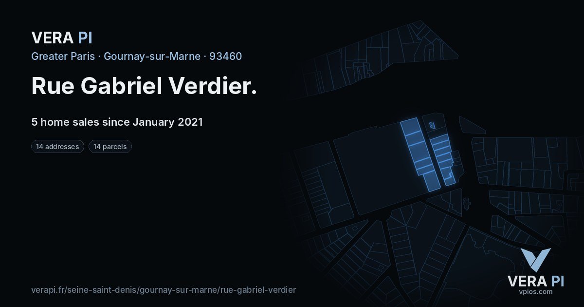 Rue Gabriel Verdier, Gournay-sur-Marne at night – every parcel coloured by the prices around it, the street's own parcels lit