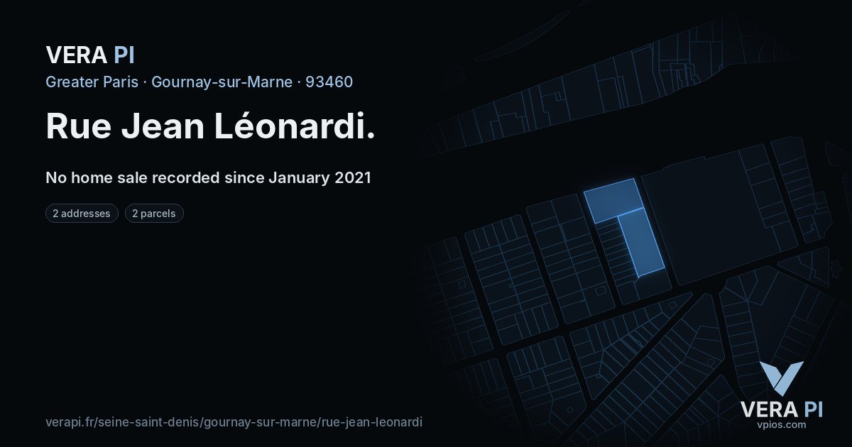 Rue Jean Léonardi, Gournay-sur-Marne at night – every parcel coloured by the prices around it, the street's own parcels lit