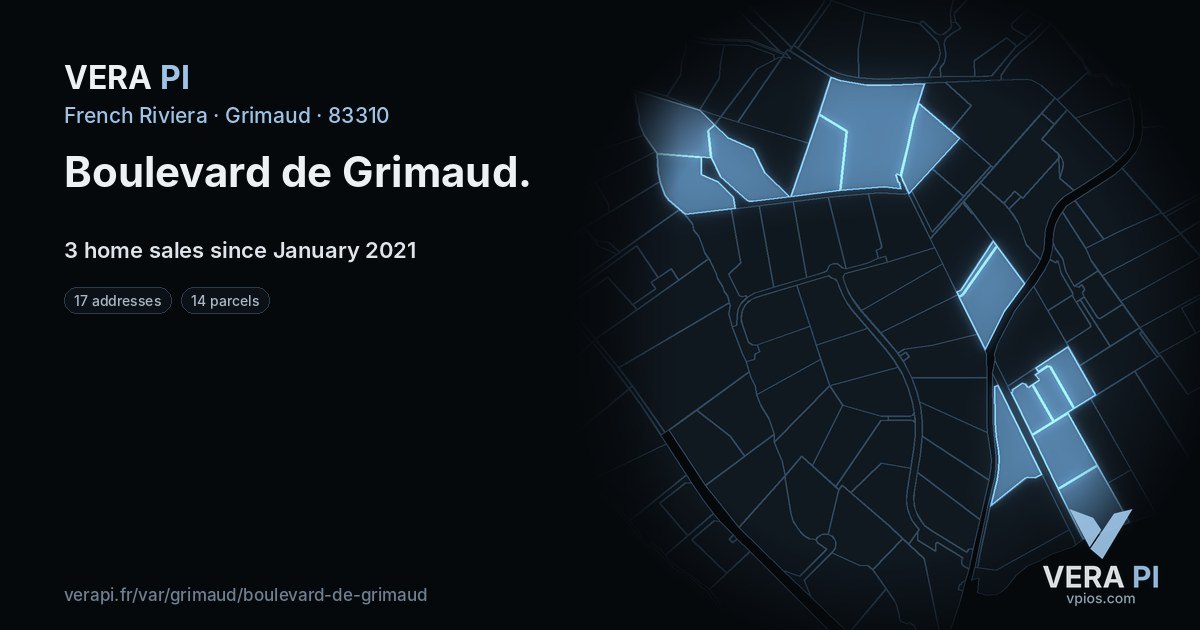 Boulevard de Grimaud, Grimaud at night – every parcel coloured by the prices around it, the street's own parcels lit