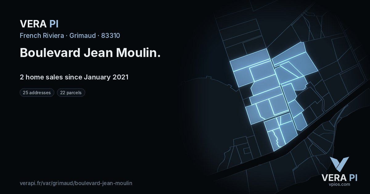 Boulevard Jean Moulin, Grimaud at night – every parcel coloured by the prices around it, the street's own parcels lit