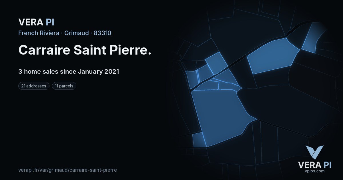 Carraire Saint Pierre, Grimaud at night – every parcel coloured by the prices around it, the street's own parcels lit