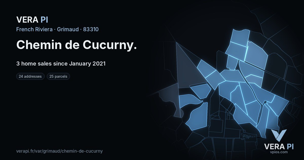 Chemin de Cucurny, Grimaud at night – every parcel coloured by the prices around it, the street's own parcels lit
