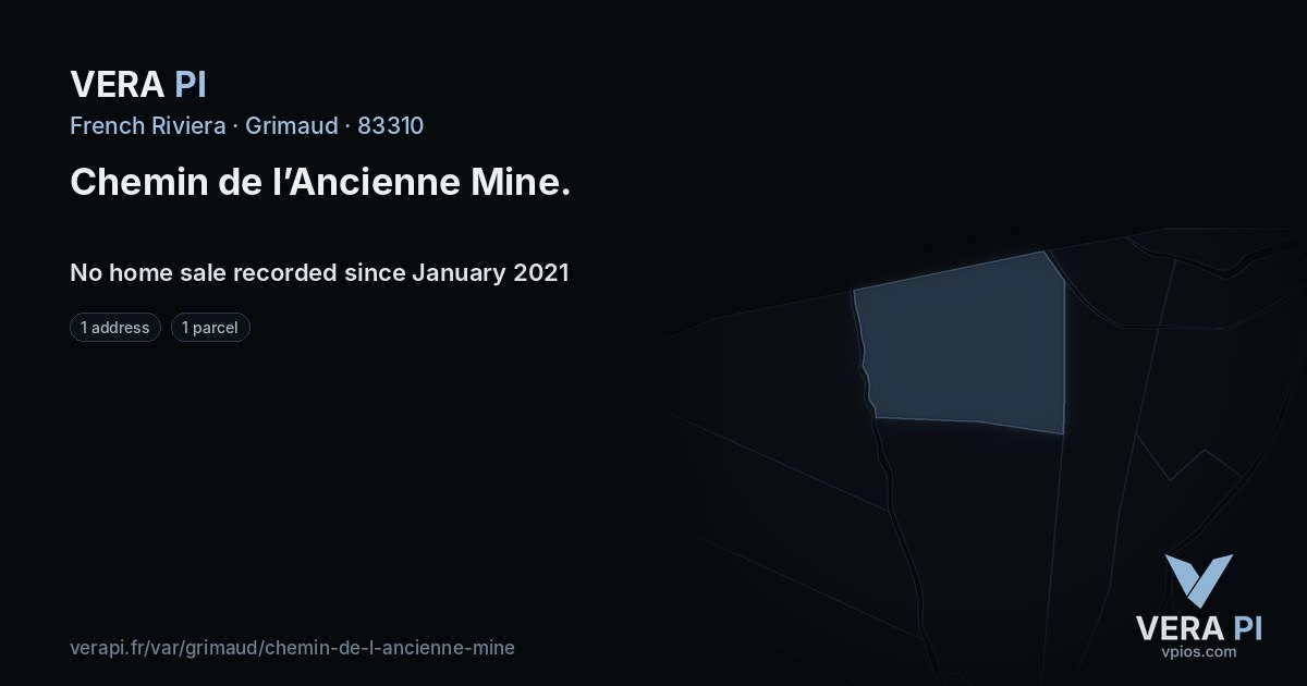 Chemin de l’Ancienne Mine, Grimaud at night – every parcel coloured by the prices around it, the street's own parcels lit