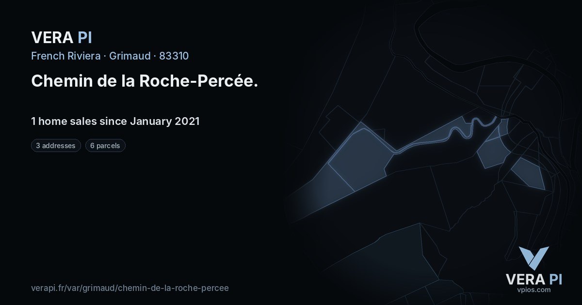 Chemin de la Roche-Percée, Grimaud at night – every parcel coloured by the prices around it, the street's own parcels lit