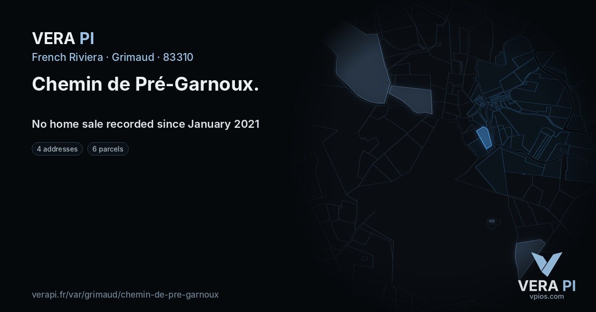 Chemin de Pré-Garnoux, Grimaud at night – every parcel coloured by the prices around it, the street's own parcels lit