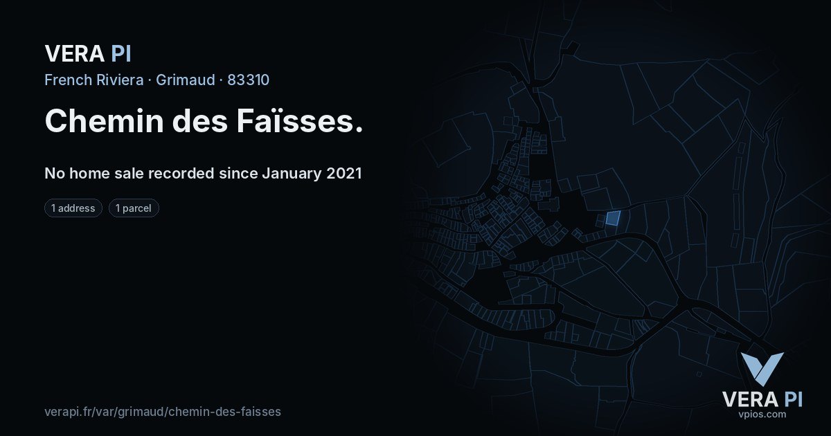 Chemin des Faïsses, Grimaud at night – every parcel coloured by the prices around it, the street's own parcels lit