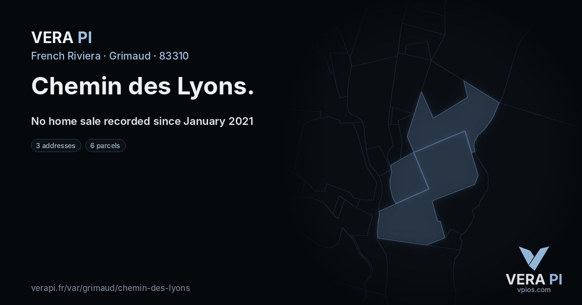 Chemin des Lyons, Grimaud at night – every parcel coloured by the prices around it, the street's own parcels lit