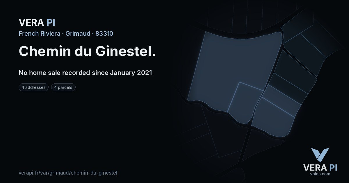 Chemin du Ginestel, Grimaud at night – every parcel coloured by the prices around it, the street's own parcels lit