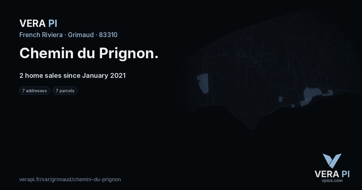 Chemin du Prignon, Grimaud at night – every parcel coloured by the prices around it, the street's own parcels lit