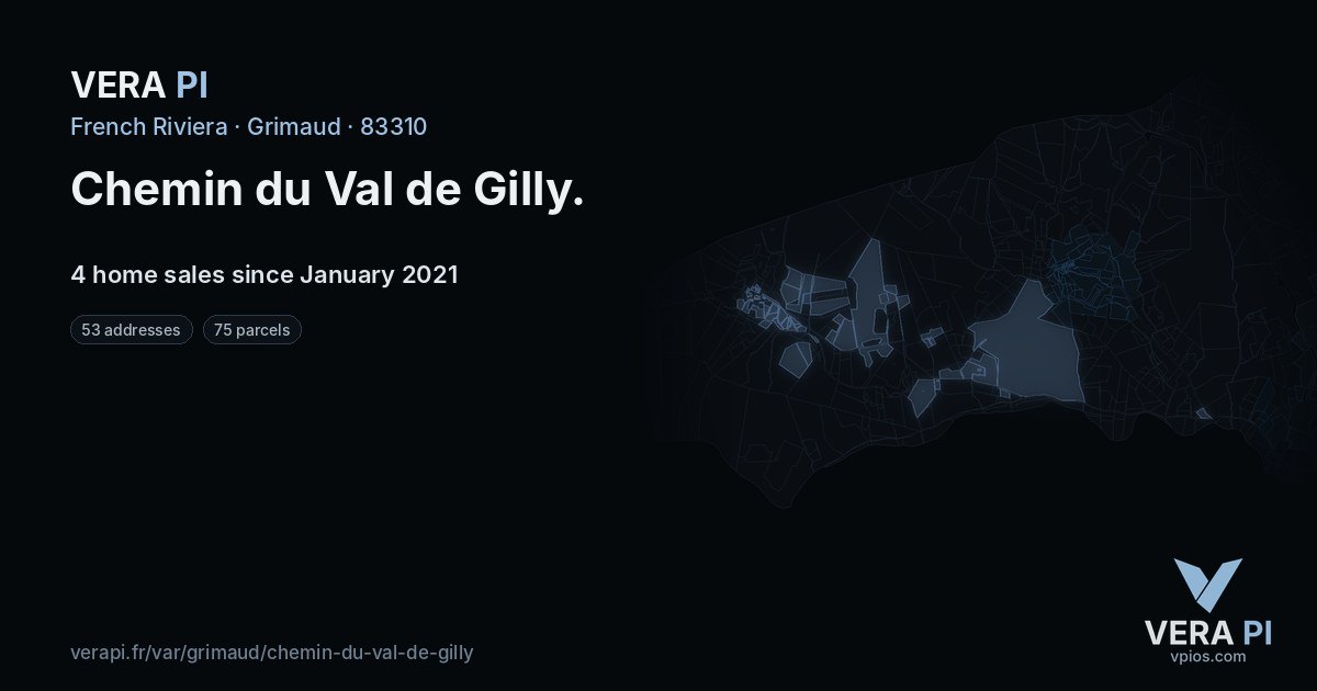 Chemin du Val de Gilly, Grimaud at night – every parcel coloured by the prices around it, the street's own parcels lit