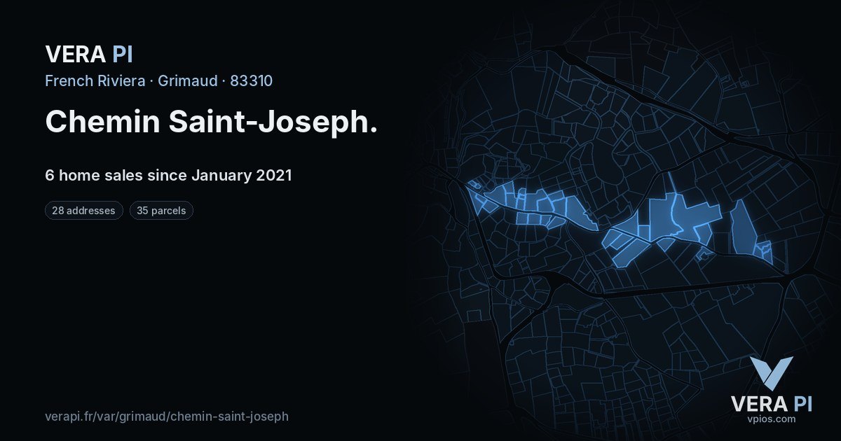 Chemin Saint-Joseph, Grimaud at night – every parcel coloured by the prices around it, the street's own parcels lit