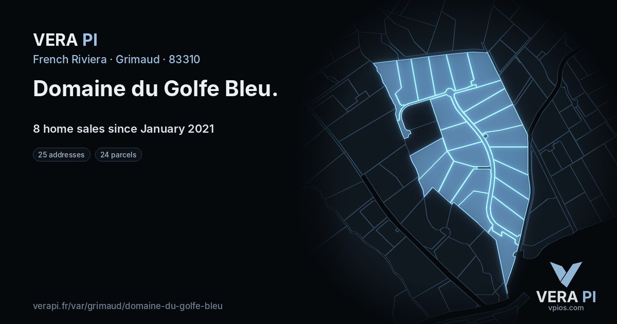 Domaine du Golfe Bleu, Grimaud at night – every parcel coloured by the prices around it, the street's own parcels lit