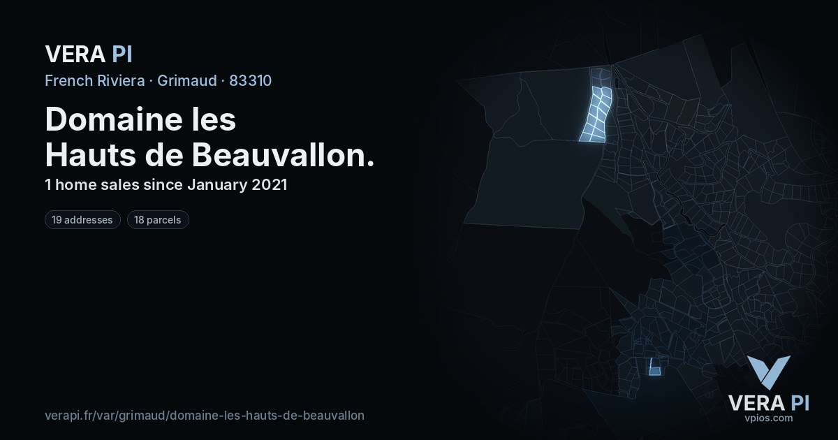 Domaine les Hauts de Beauvallon, Grimaud at night – every parcel coloured by the prices around it, the street's own parcels lit