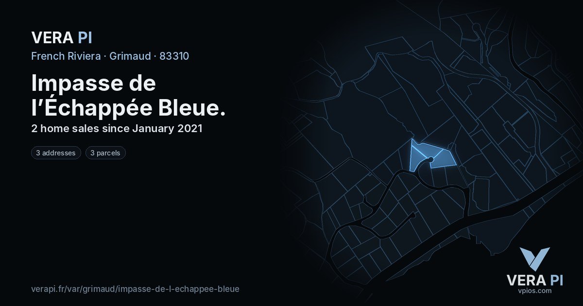 Impasse de l’Échappée Bleue, Grimaud at night – every parcel coloured by the prices around it, the street's own parcels lit