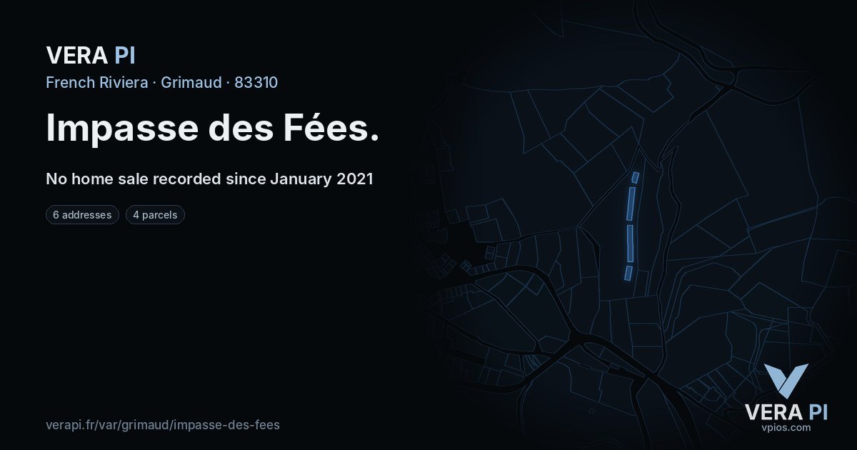 Impasse des Fées, Grimaud at night – every parcel coloured by the prices around it, the street's own parcels lit
