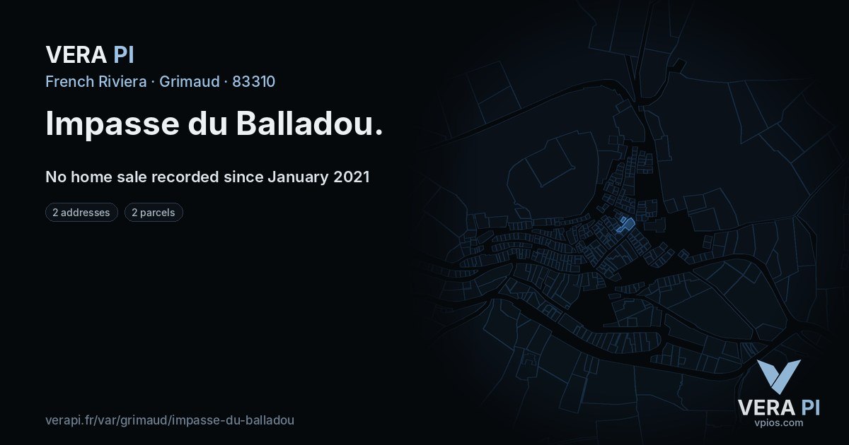 Impasse du Balladou, Grimaud at night – every parcel coloured by the prices around it, the street's own parcels lit