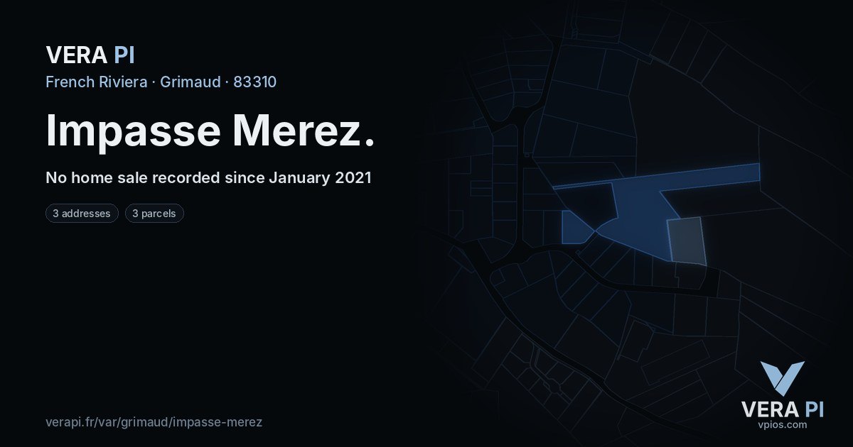 Impasse Merez, Grimaud at night – every parcel coloured by the prices around it, the street's own parcels lit