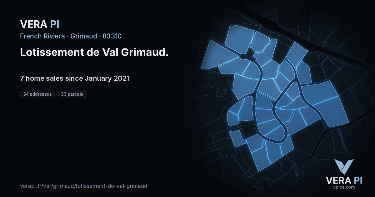 Lotissement de Val Grimaud, Grimaud at night – every parcel coloured by the prices around it, the street's own parcels lit
