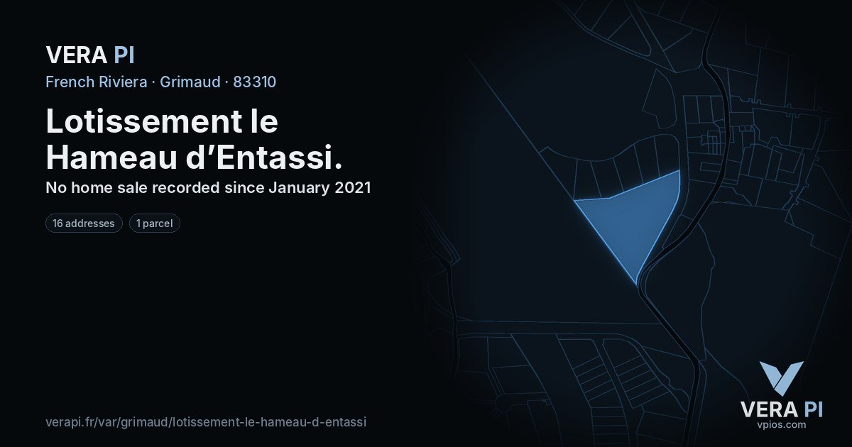 Lotissement le Hameau d’Entassi, Grimaud at night – every parcel coloured by the prices around it, the street's own parcels lit