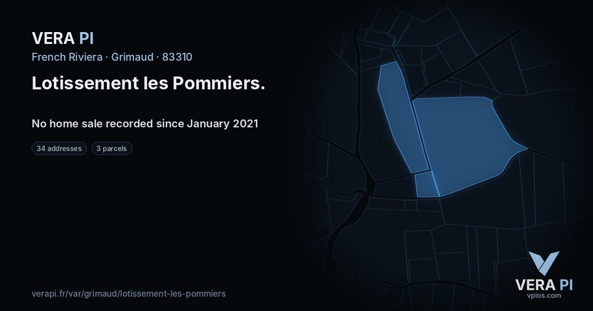 Lotissement les Pommiers, Grimaud at night – every parcel coloured by the prices around it, the street's own parcels lit