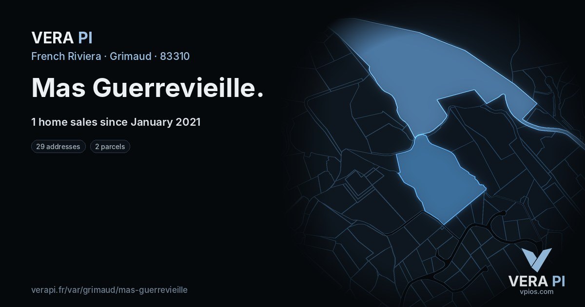 Mas Guerrevieille, Grimaud at night – every parcel coloured by the prices around it, the street's own parcels lit