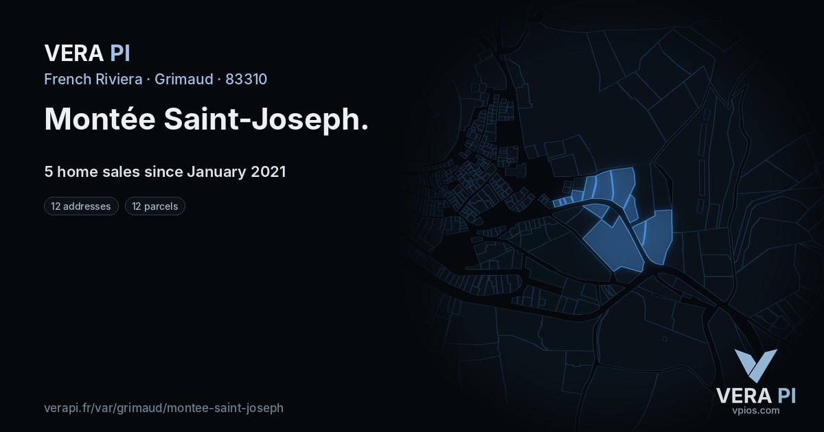 Montée Saint-Joseph, Grimaud at night – every parcel coloured by the prices around it, the street's own parcels lit