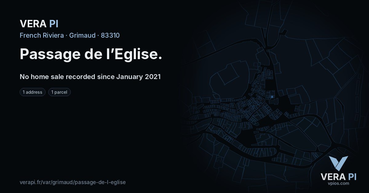 Passage de l’Eglise, Grimaud at night – every parcel coloured by the prices around it, the street's own parcels lit