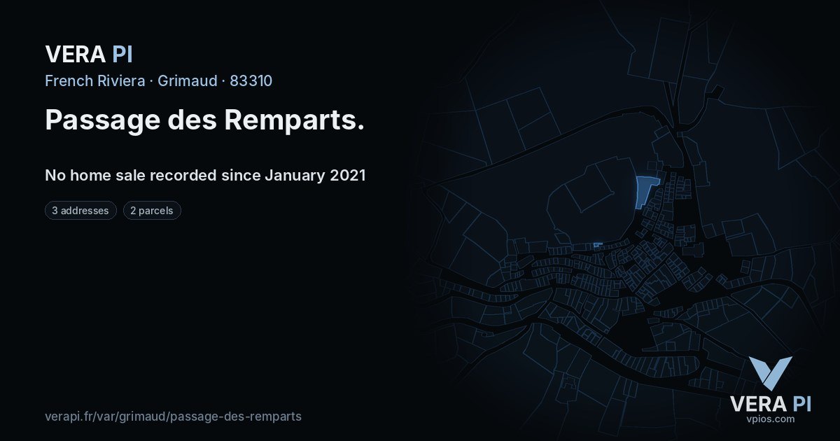 Passage des Remparts, Grimaud at night – every parcel coloured by the prices around it, the street's own parcels lit