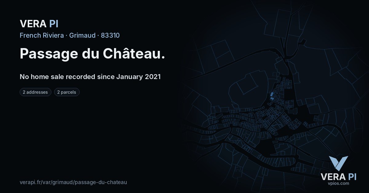 Passage du Château, Grimaud at night – every parcel coloured by the prices around it, the street's own parcels lit