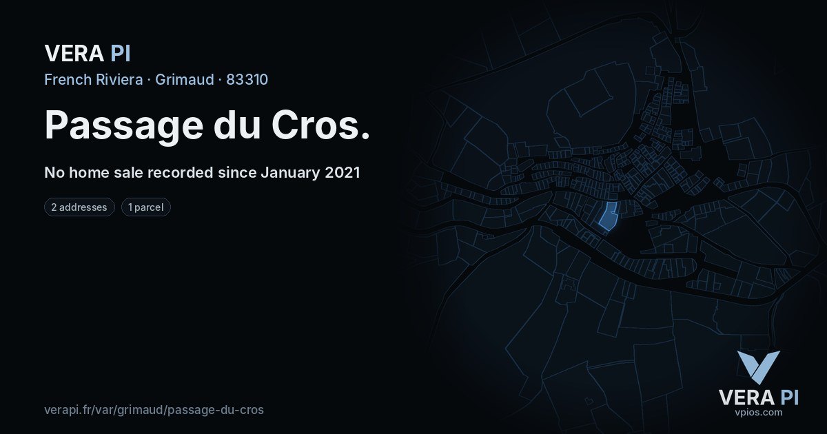 Passage du Cros, Grimaud at night – every parcel coloured by the prices around it, the street's own parcels lit
