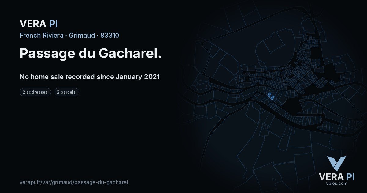 Passage du Gacharel, Grimaud at night – every parcel coloured by the prices around it, the street's own parcels lit