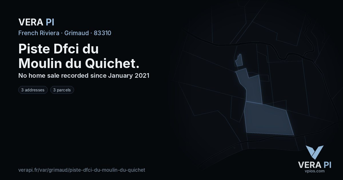 Piste Dfci du Moulin du Quichet, Grimaud at night – every parcel coloured by the prices around it, the street's own parcels lit