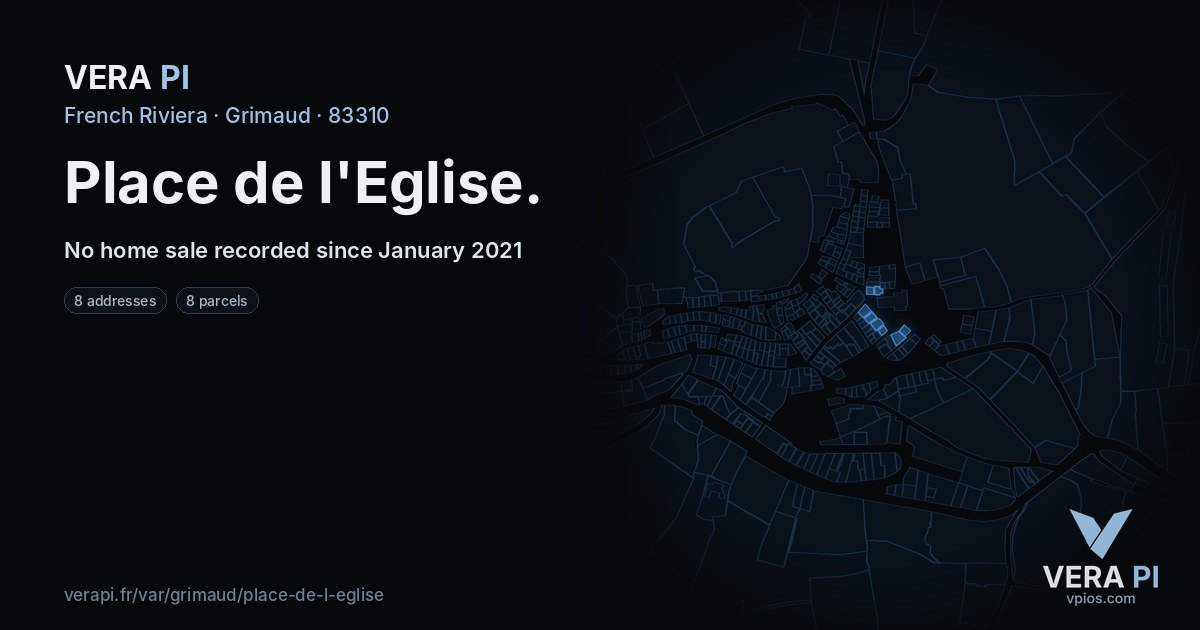Place de l'Eglise, Grimaud at night – every parcel coloured by the prices around it, the street's own parcels lit