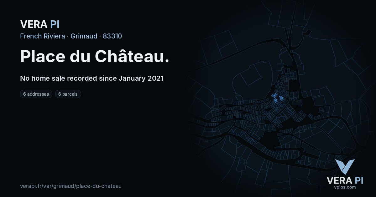 Place du Château, Grimaud at night – every parcel coloured by the prices around it, the street's own parcels lit