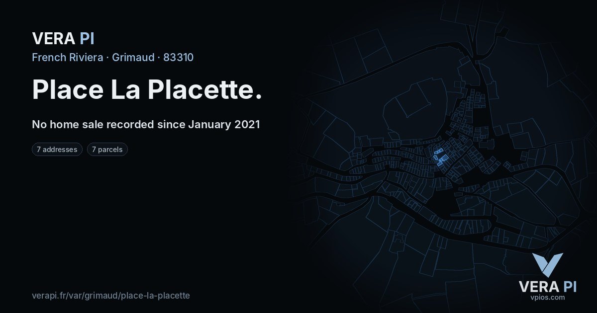 Place La Placette, Grimaud at night – every parcel coloured by the prices around it, the street's own parcels lit